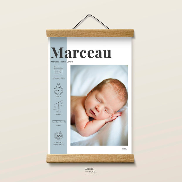 Affiche de naissance style couverture de journal - création atelier Novem