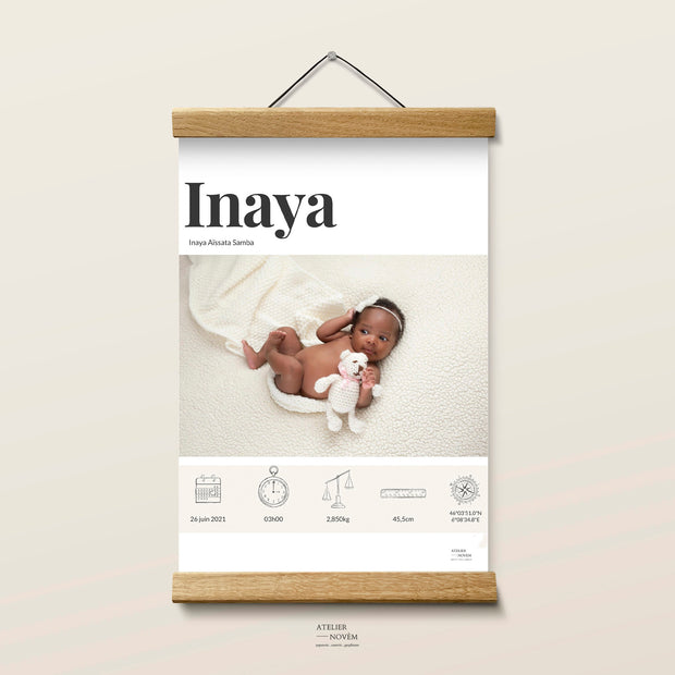 Poster de naissance personnalisée avec photo. Liste de naissance atelier novèm